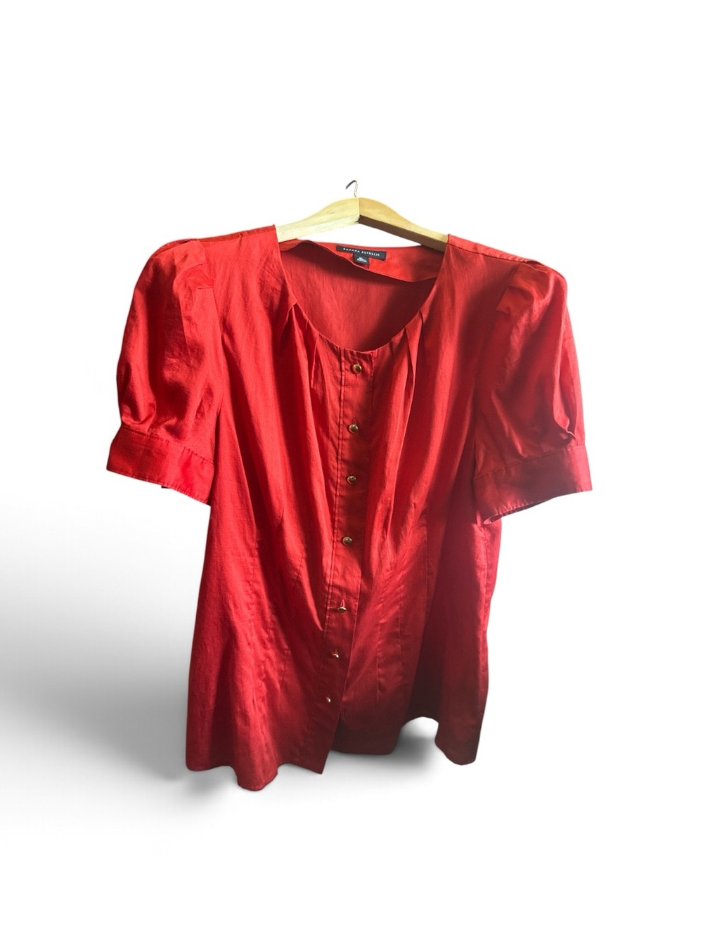 Banana Republic Women’s Size XL Red Short-Sleeve Gold Button Down Shirt Business